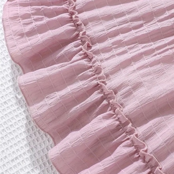 Pink Square Neck Smocked Ruffle Trim Dress - Picture 4 of 4